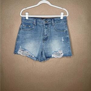 Casual Blue Distressed Jean Shorts